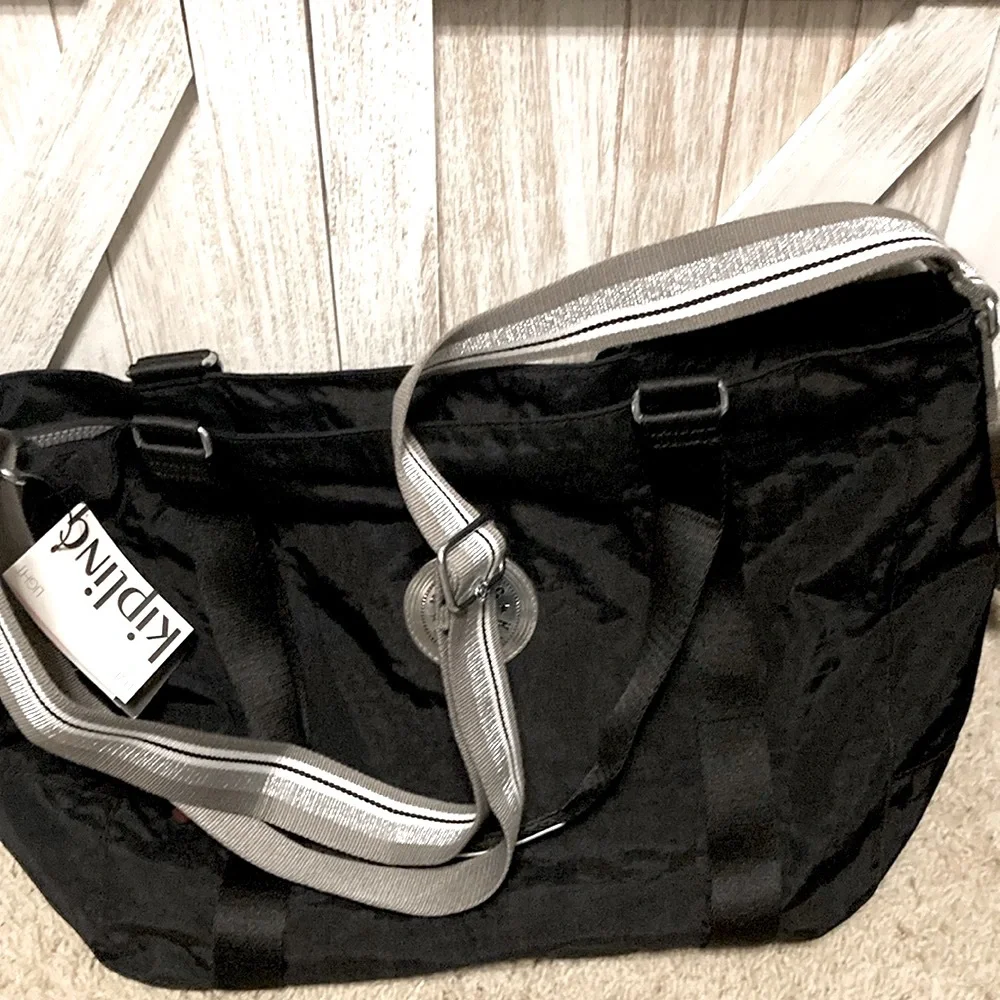 FINAL PRICE! Kipling Adara Tote Black Silver Large Nylon Travel Work Bag NWT